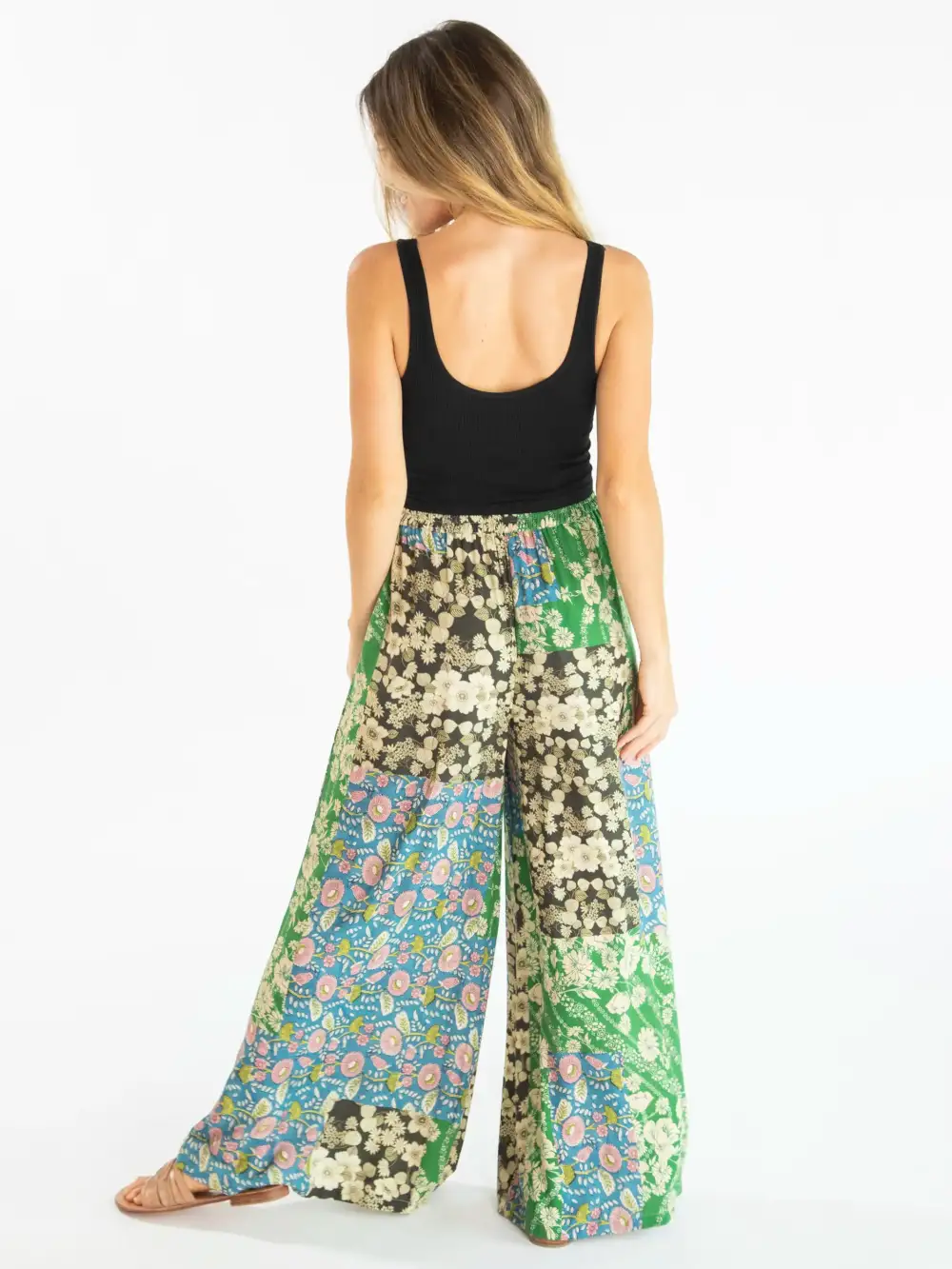 Go With The Flow Wide Leg Pant - Green Black Blue Mixed Floral