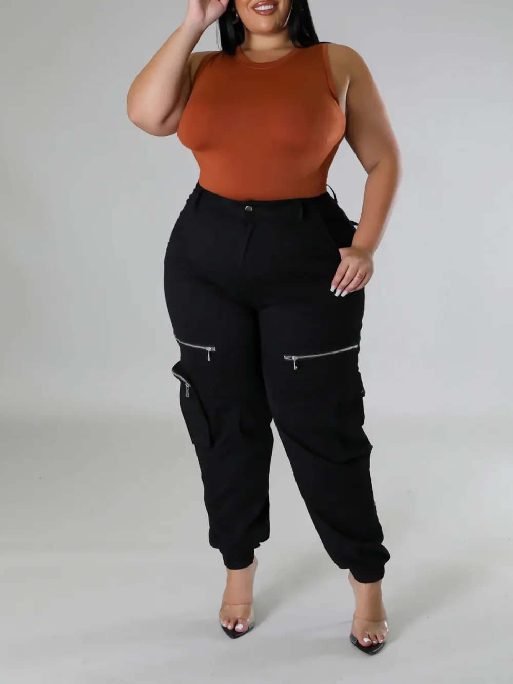 Plus-Size Fashion Women'S Solid Color Zipper Pants