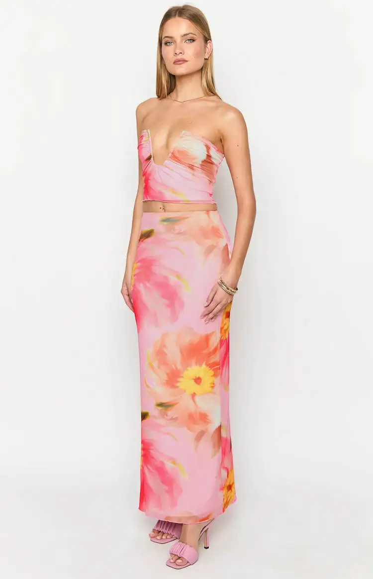 Esha Pink Floral Maxi Skirt