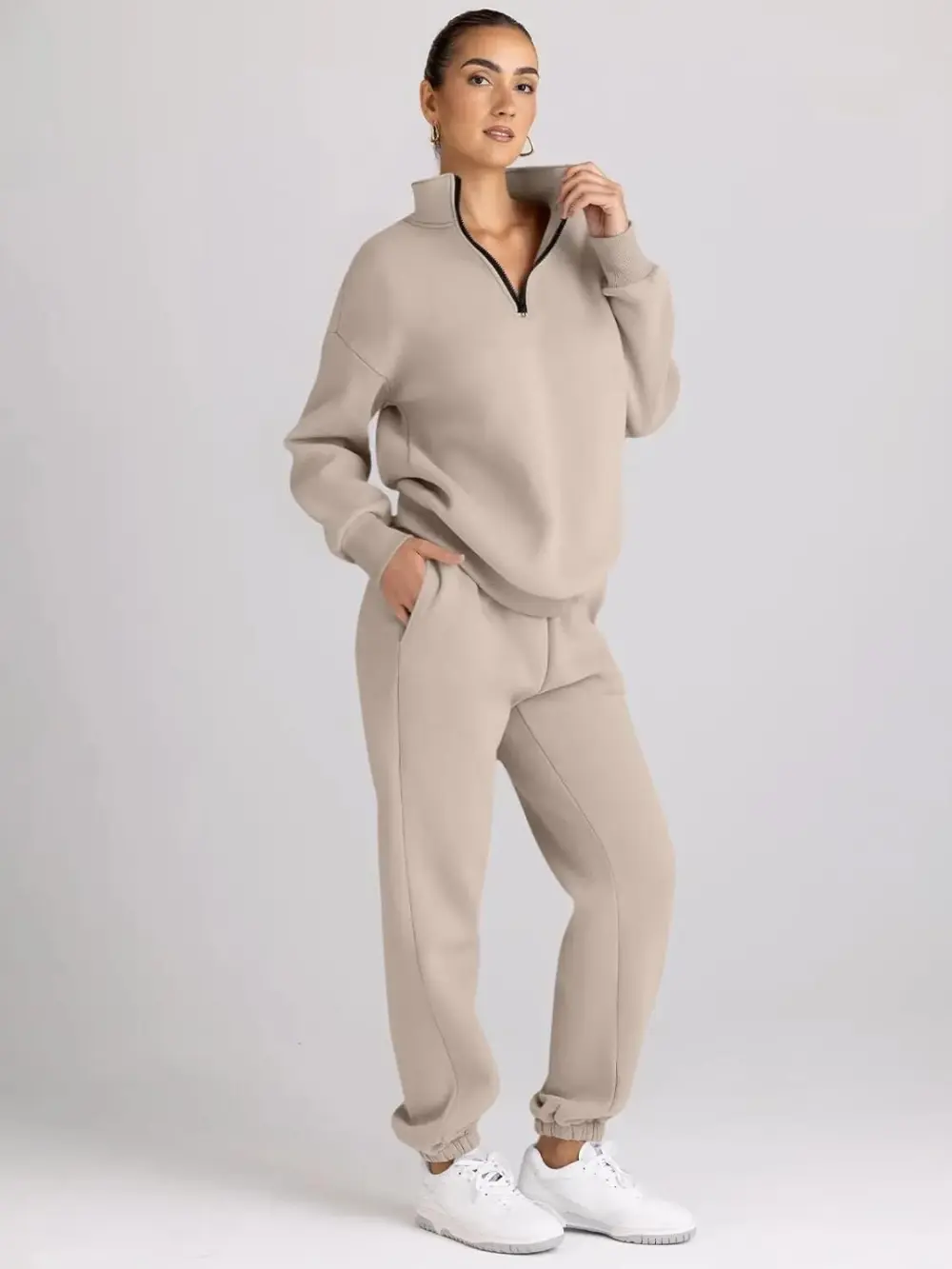 2 Piece Sweatsuits Long Sleeve Half Zip Pullover and Baggy Sweatpants