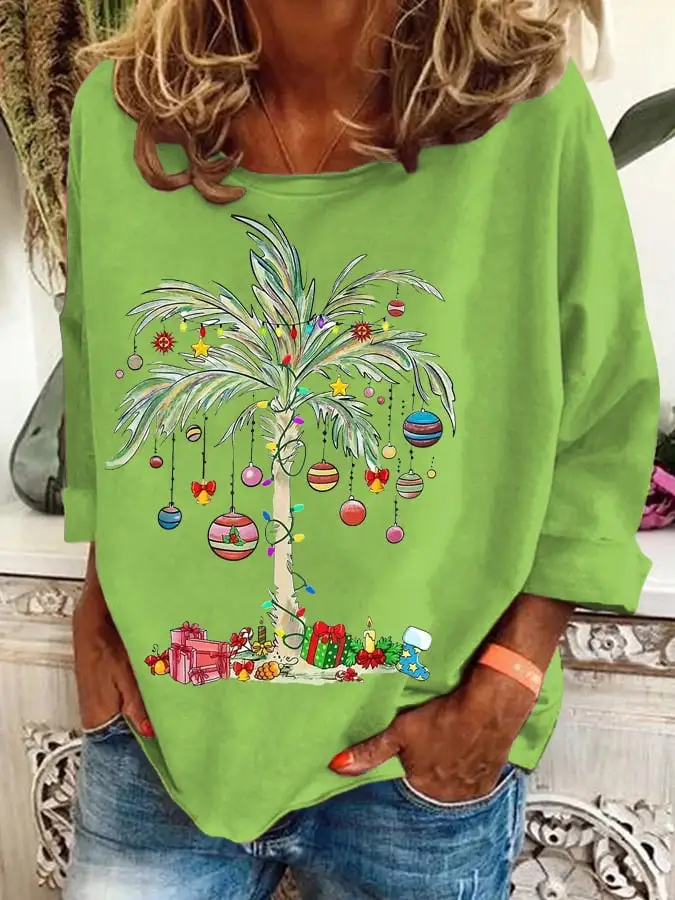 Women's Christmas Palm Tree Print Casual Sweatshirt