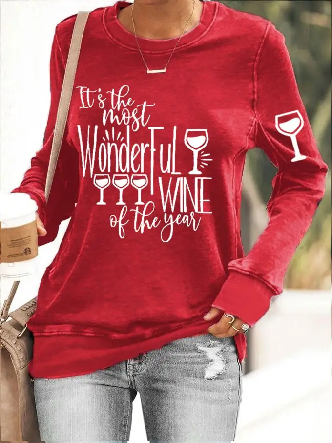 Women's Christmas It's The Most Wonderful Wine of The Year Printed Sweatshirt