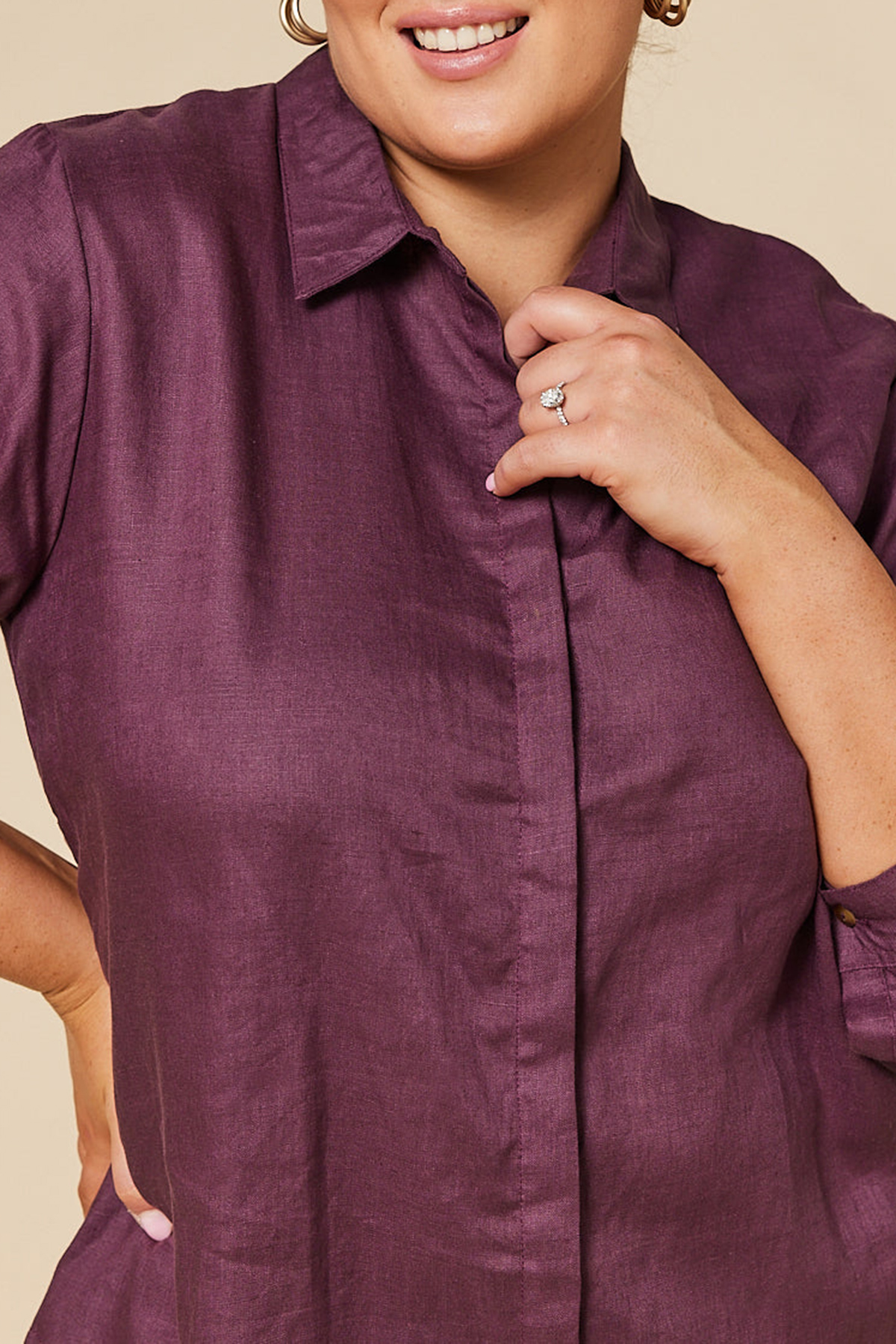 Oversized Linen Boyfriend Shirt In Plum