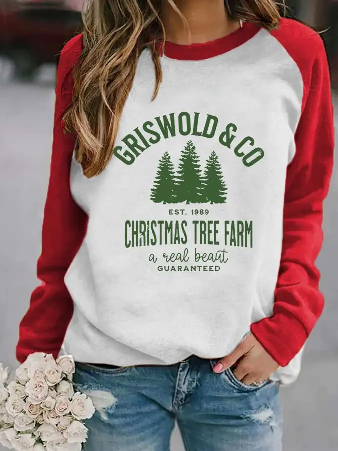 Women's Christmas Griswold Co Christmas Tree Farm Print Casual Sweatshirt