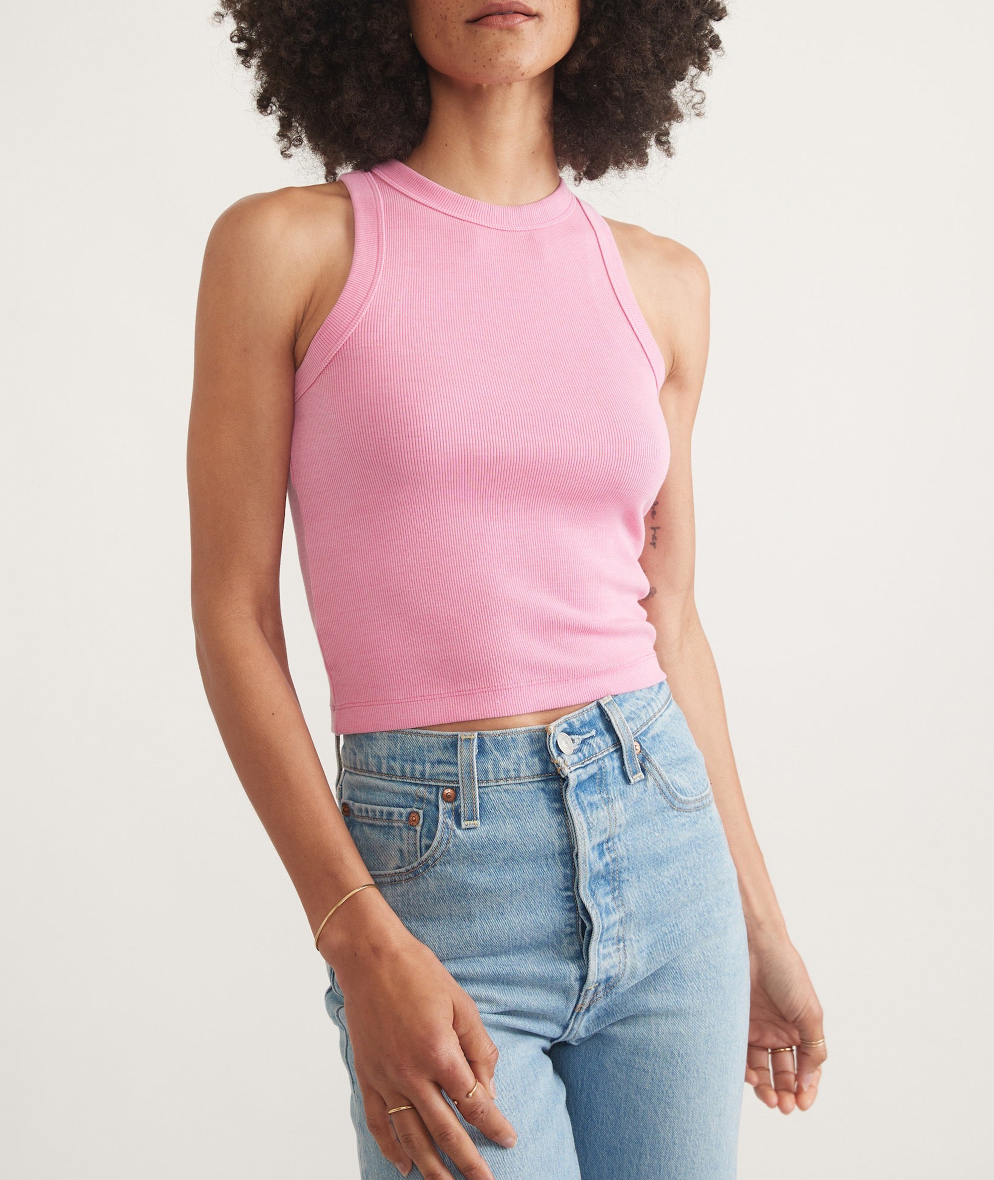 Bright Rose High Neck Crop Tank