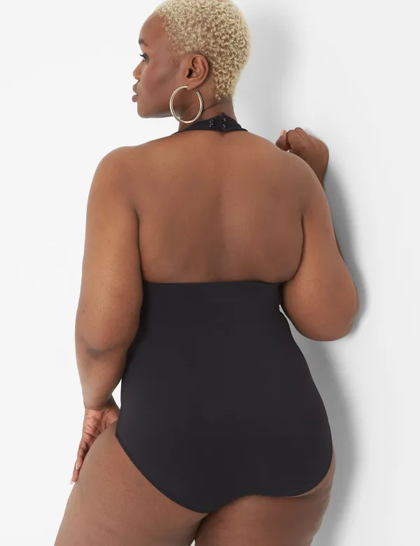 Fitted Double-Layer Halter Bodysuit