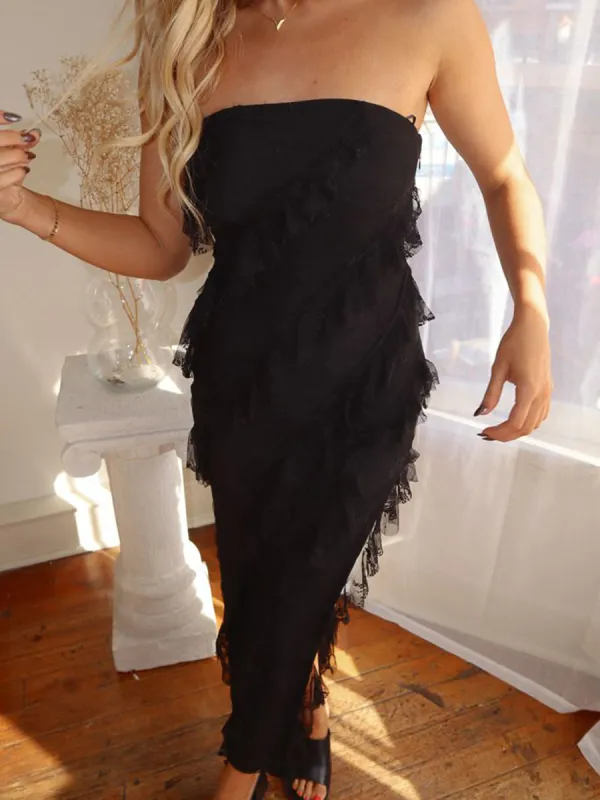 Sexy Black Ruffle Maxi Dress