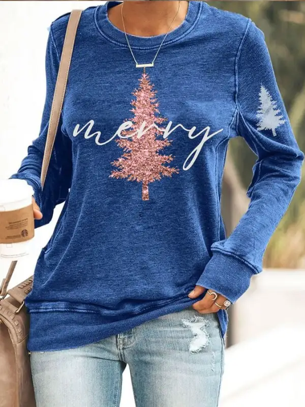 Women's Santa Print Long Sleeve Sweatshirt