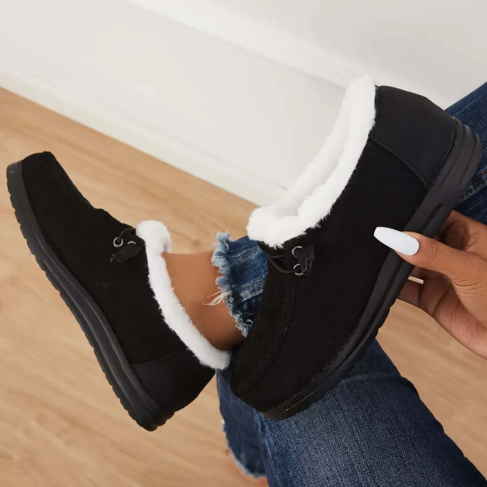 Flat Slip-On Bootie Warm Lining Ankle Snow Boots