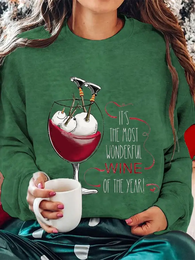 Women's Christmas It's The Most Wonderful Wine of The Year Printed Sweatshirt