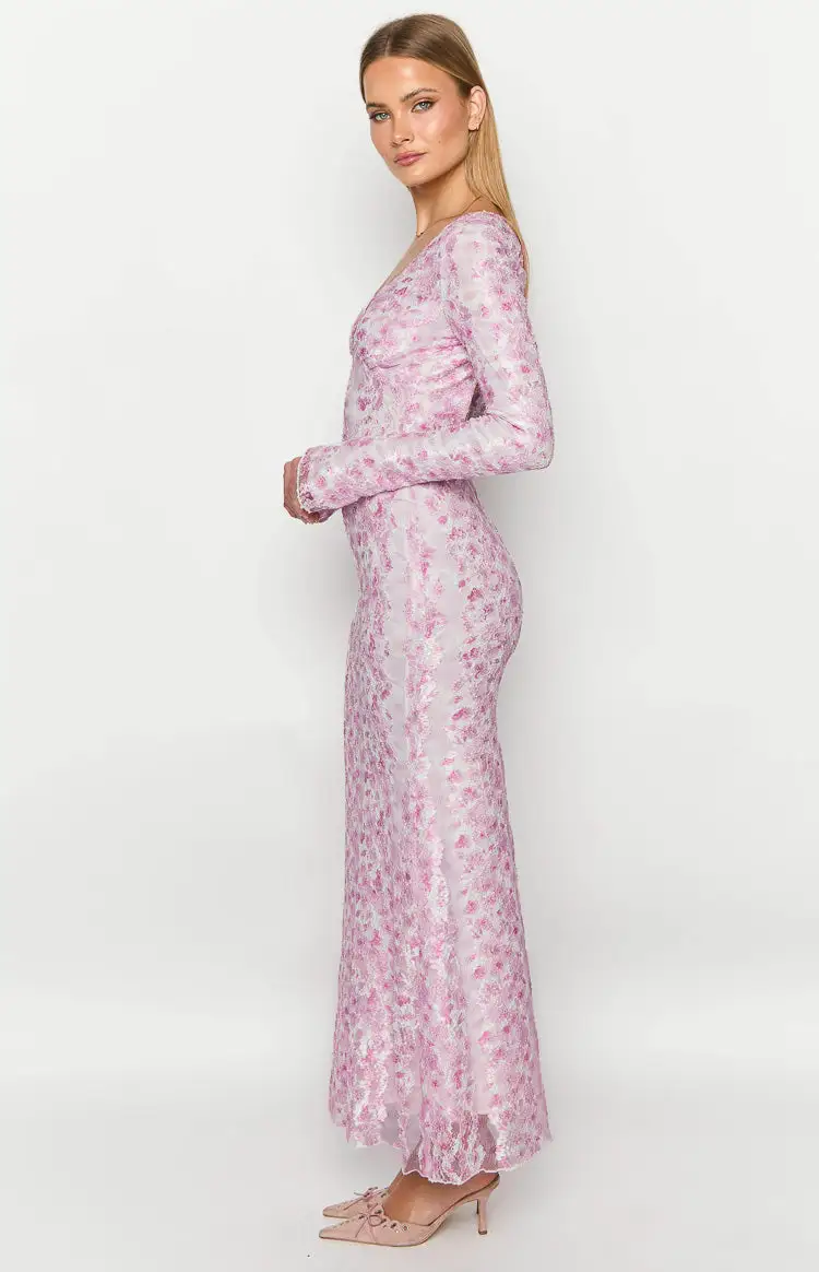 Zach Pink Long Sleeve Maxi Dress