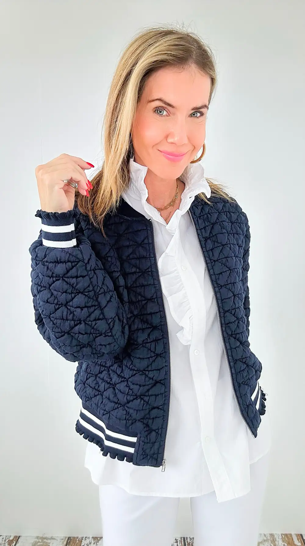 Nautical Breeze Quilted Bomber Jacket