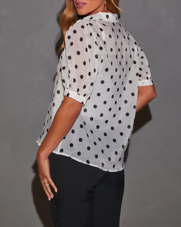 Spotted You Button Down Puff Sleeve Top