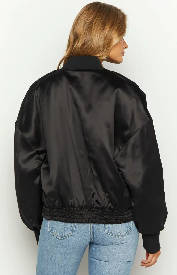 Keziah Black Satin Bomber Jacket