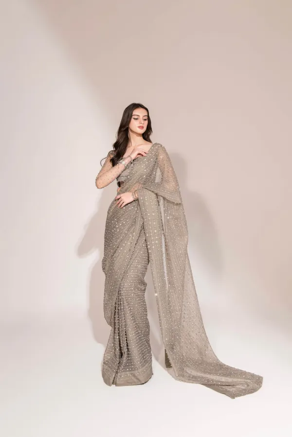 Gray Crystal Saree