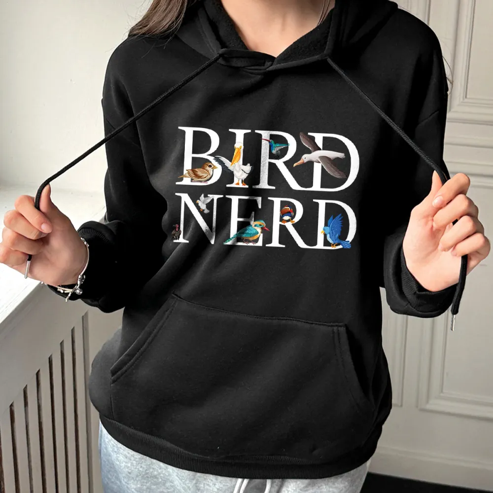 BIRD NERD PATTERN PRINTED HOODIE