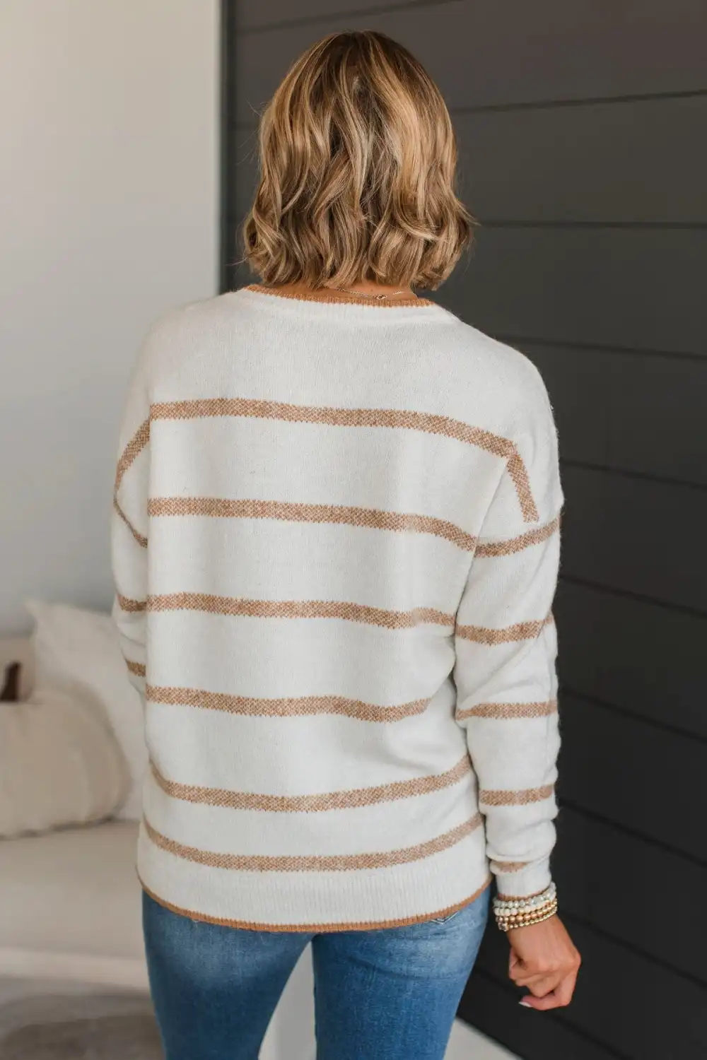 Undivided Attention Striped Sweater- Ivory & Honey