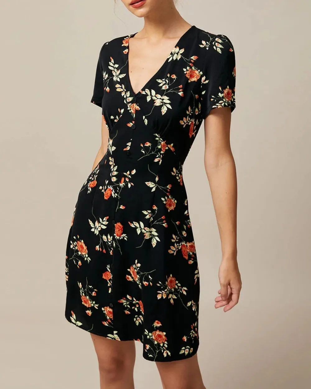 Black Vintage Print Short Dress