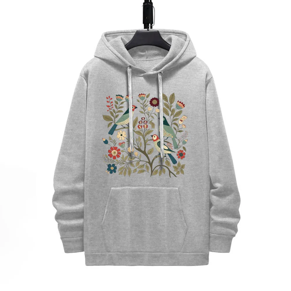 BIRDS N FLOWERS PATTERN PRINTED HOODIE