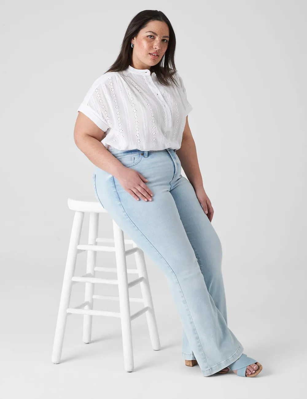 Short-Sleeve Eyelet Popover Blouse