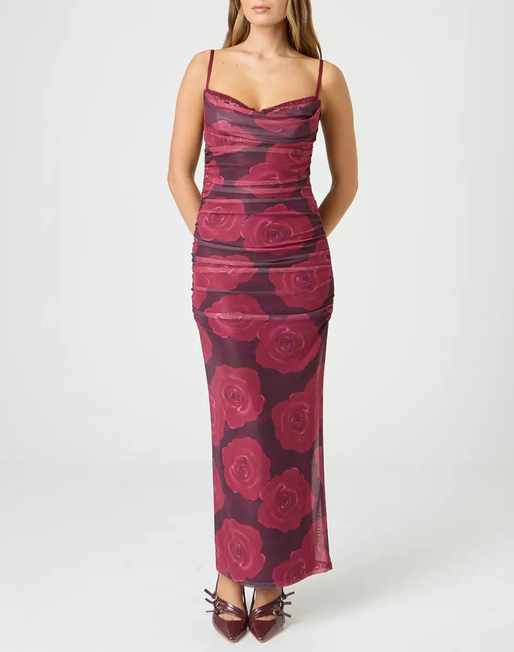 Picot Ruched Maxi Dress