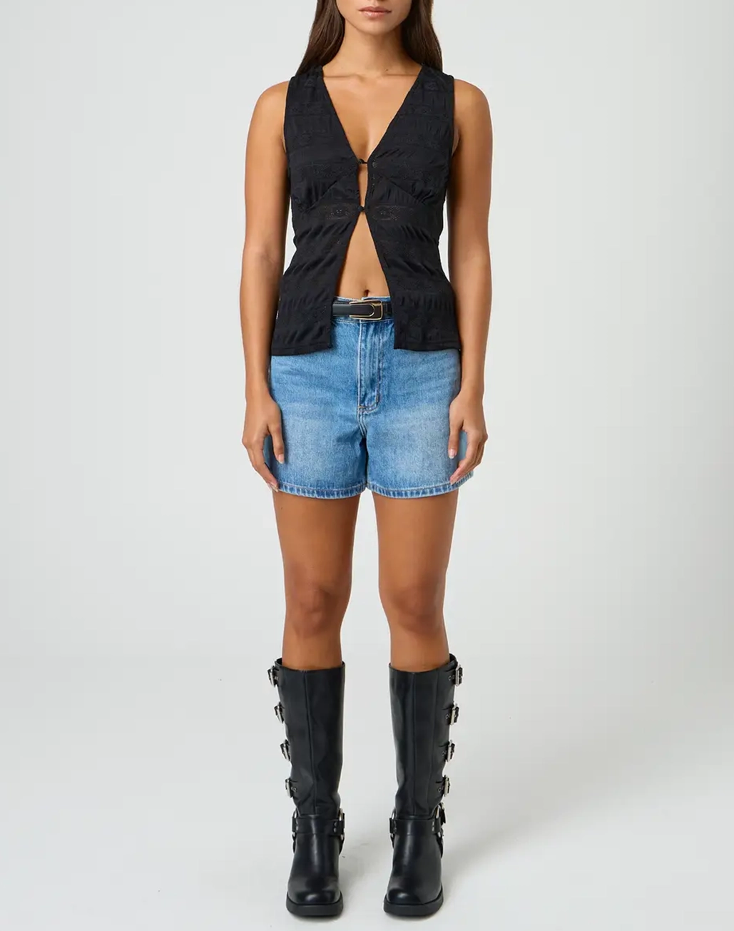 High Rise A Line Denim Short