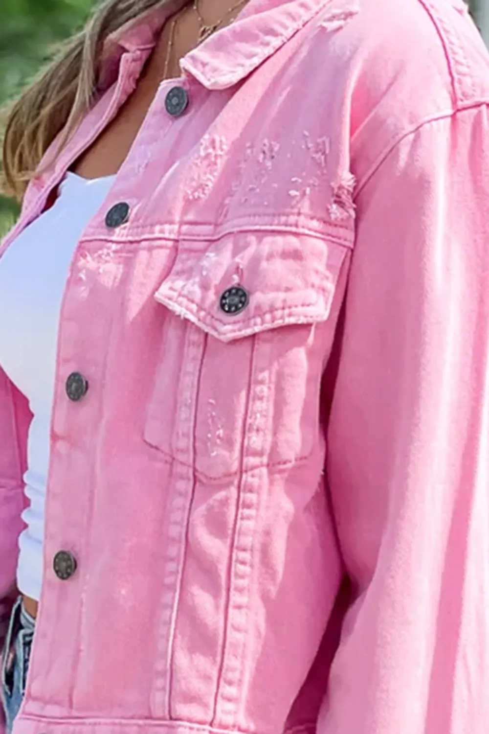 Short pink denim button jacket