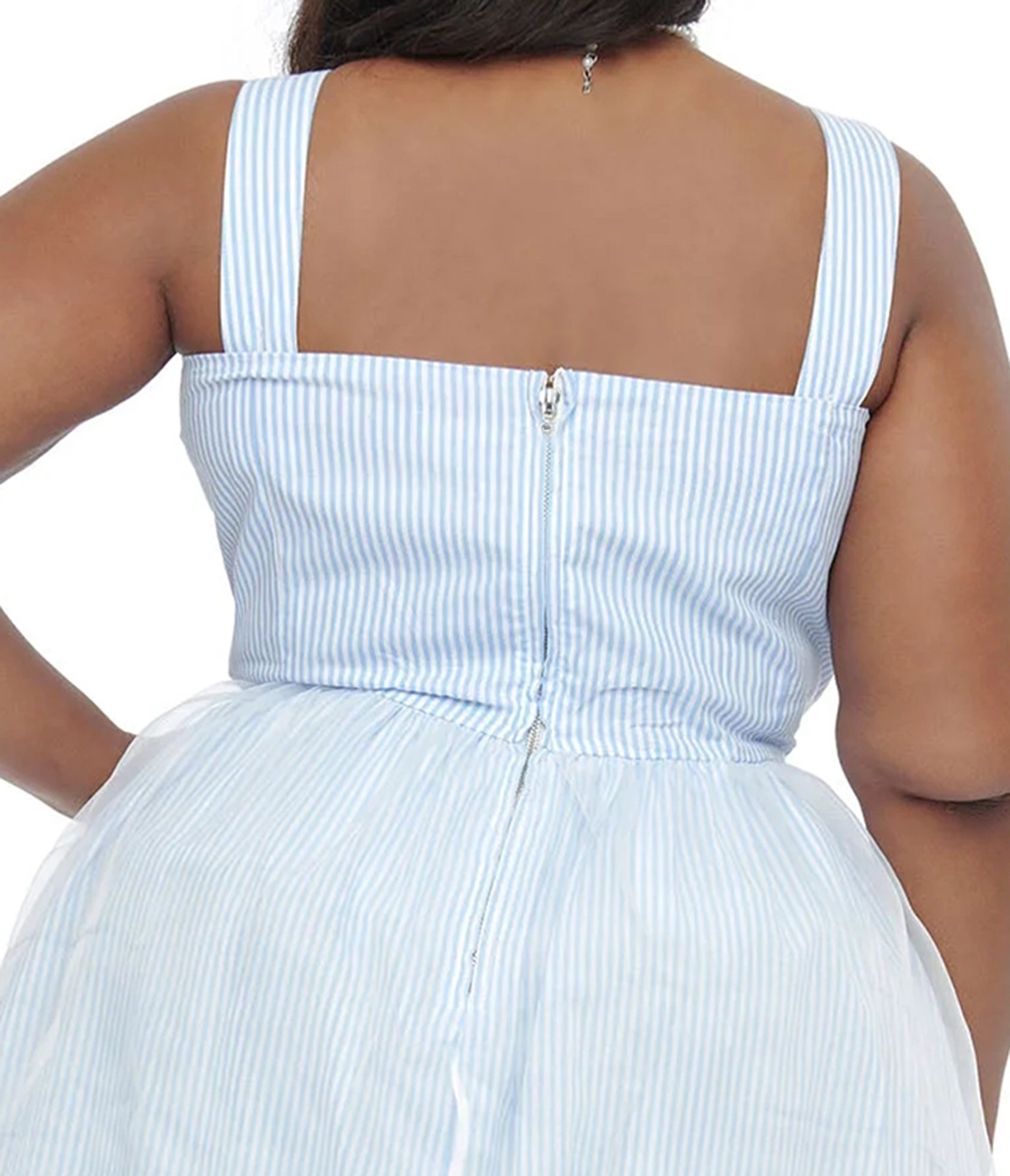 Barbie X Unique Vintage Plus Size 1960s Blue & White Stripe Movie Date Swing Dress