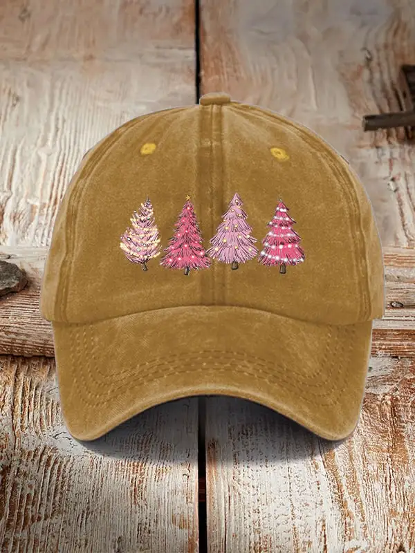 Pink Christmas tree print unisex hat