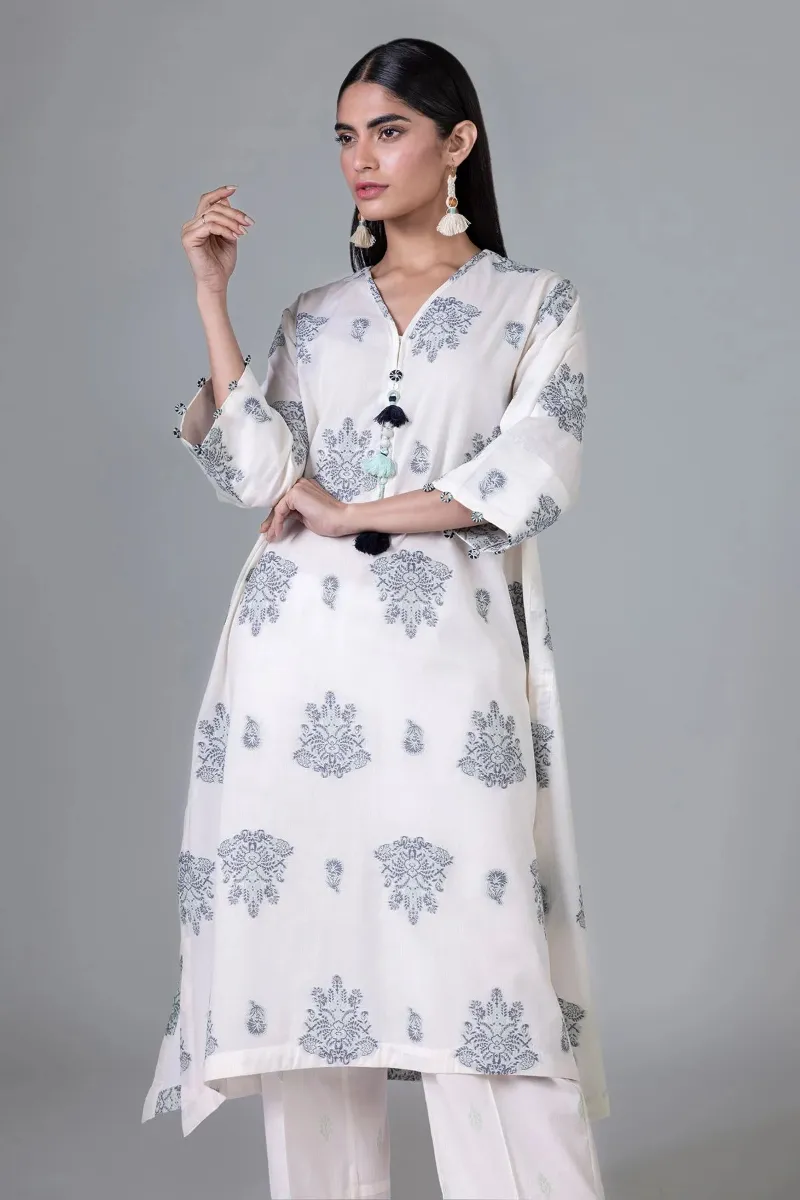 2 Piece Kurta | Embroidered & Pants Dark White