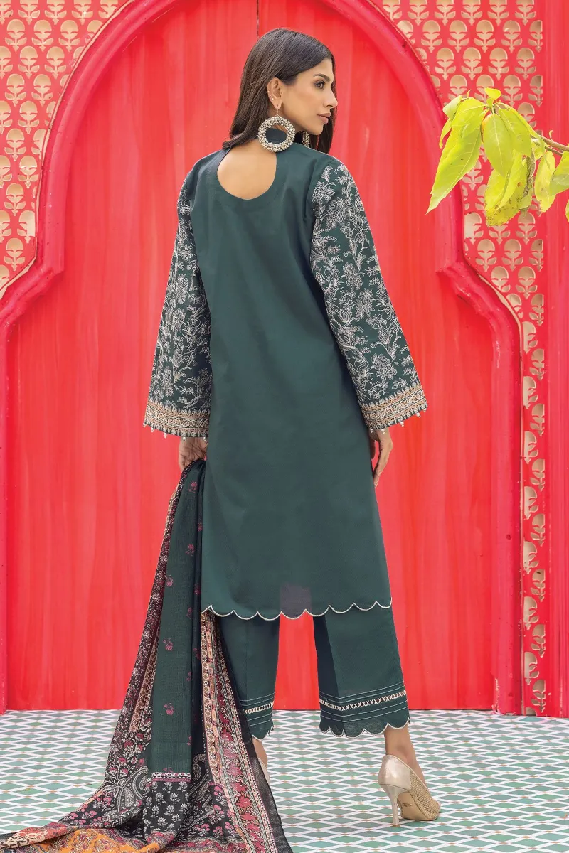 3 Piece Kurta Embroidered | Dupatta& Bottom & Tops | Color Black green