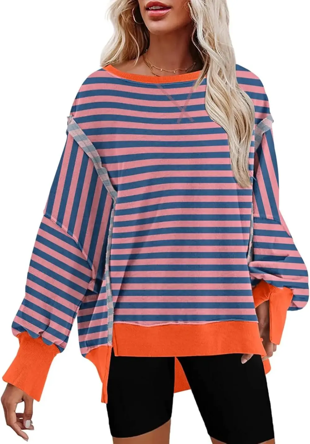 Oversized Reverse Seam Sweatshirt Long Sleeve Crewneck Pullover