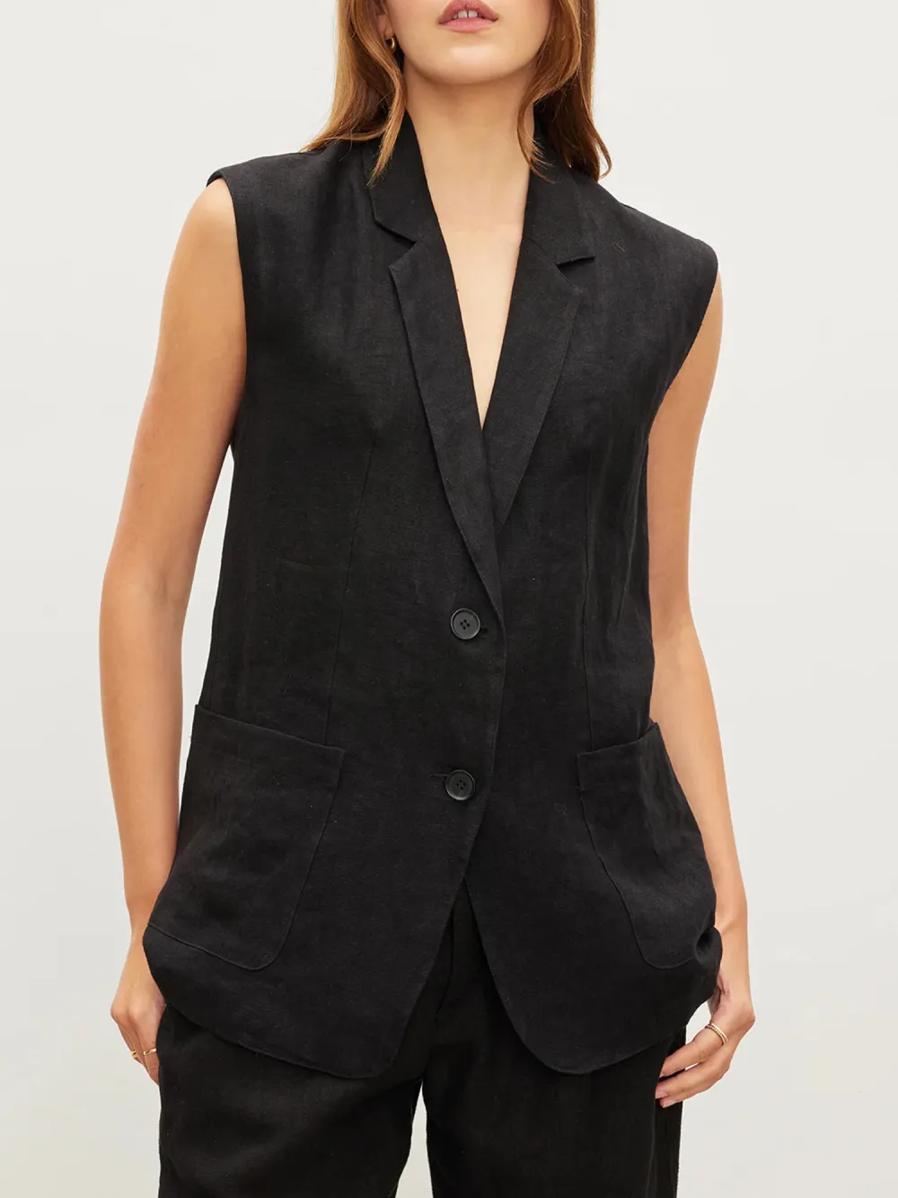 Bethan Heavy Linen Sleeveless Blazer