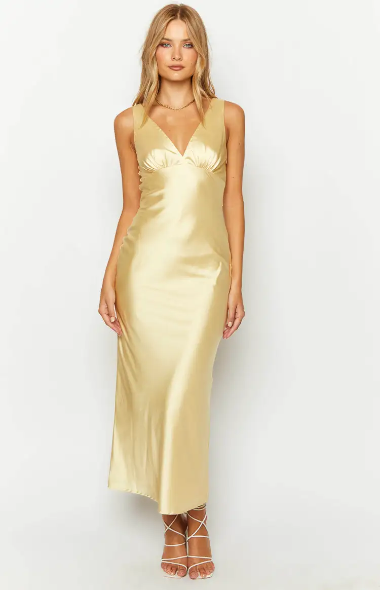 Verlaine Yellow Satin Maxi Dress