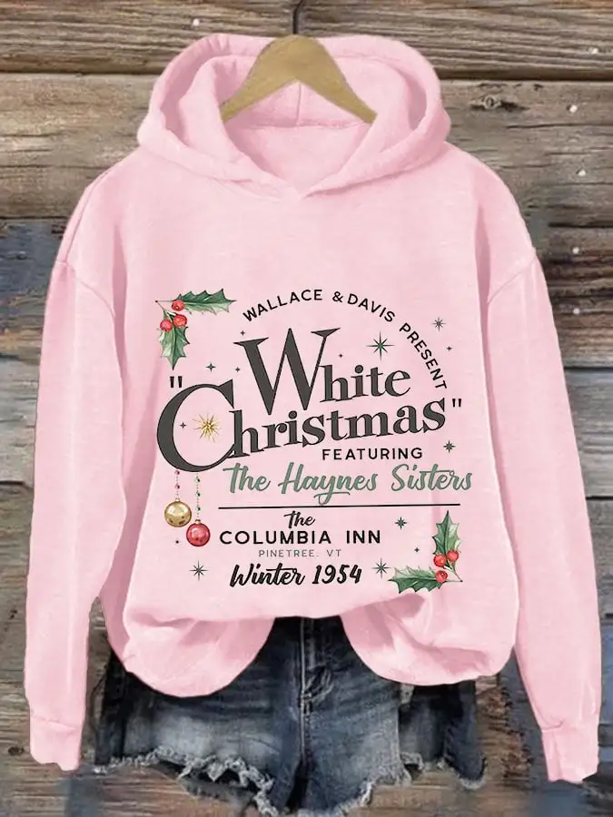 Women's White Christmas Print Casual Hoodie