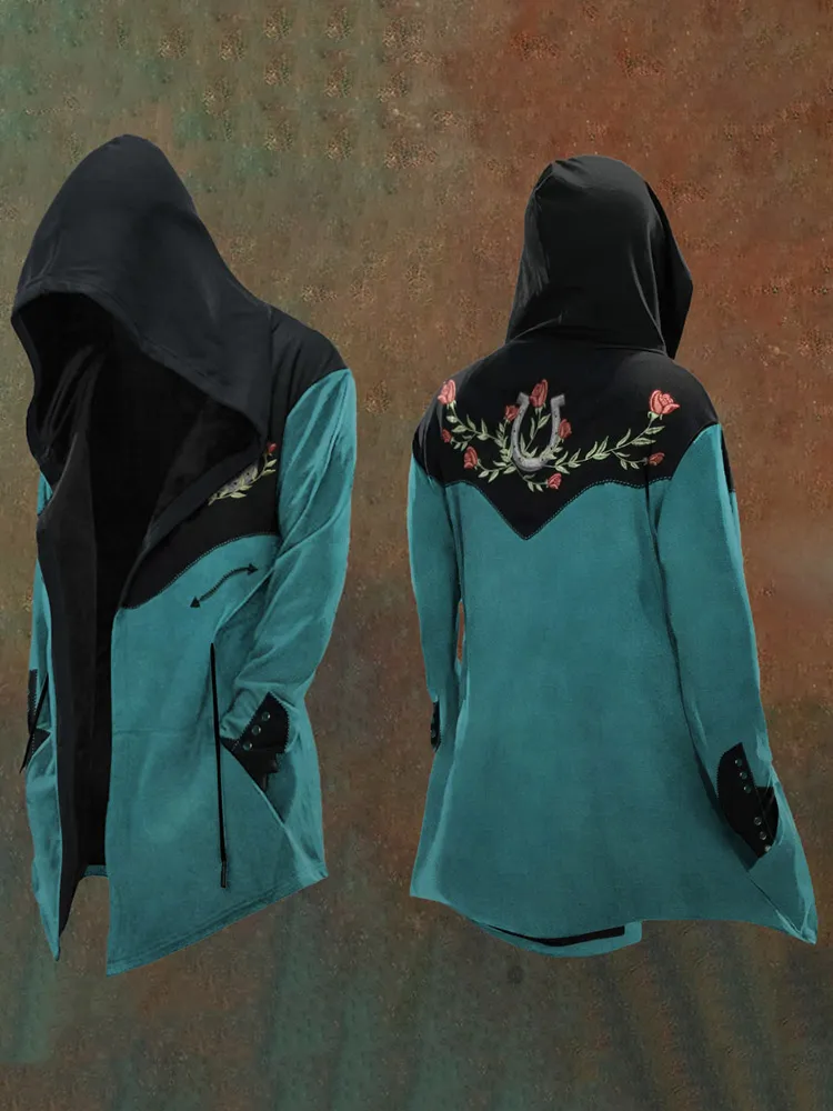 Women'S Retro Western Saddle Pattern Hooded Jacket