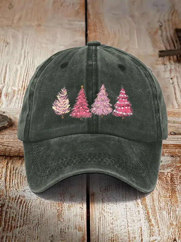 Pink Christmas tree print unisex hat