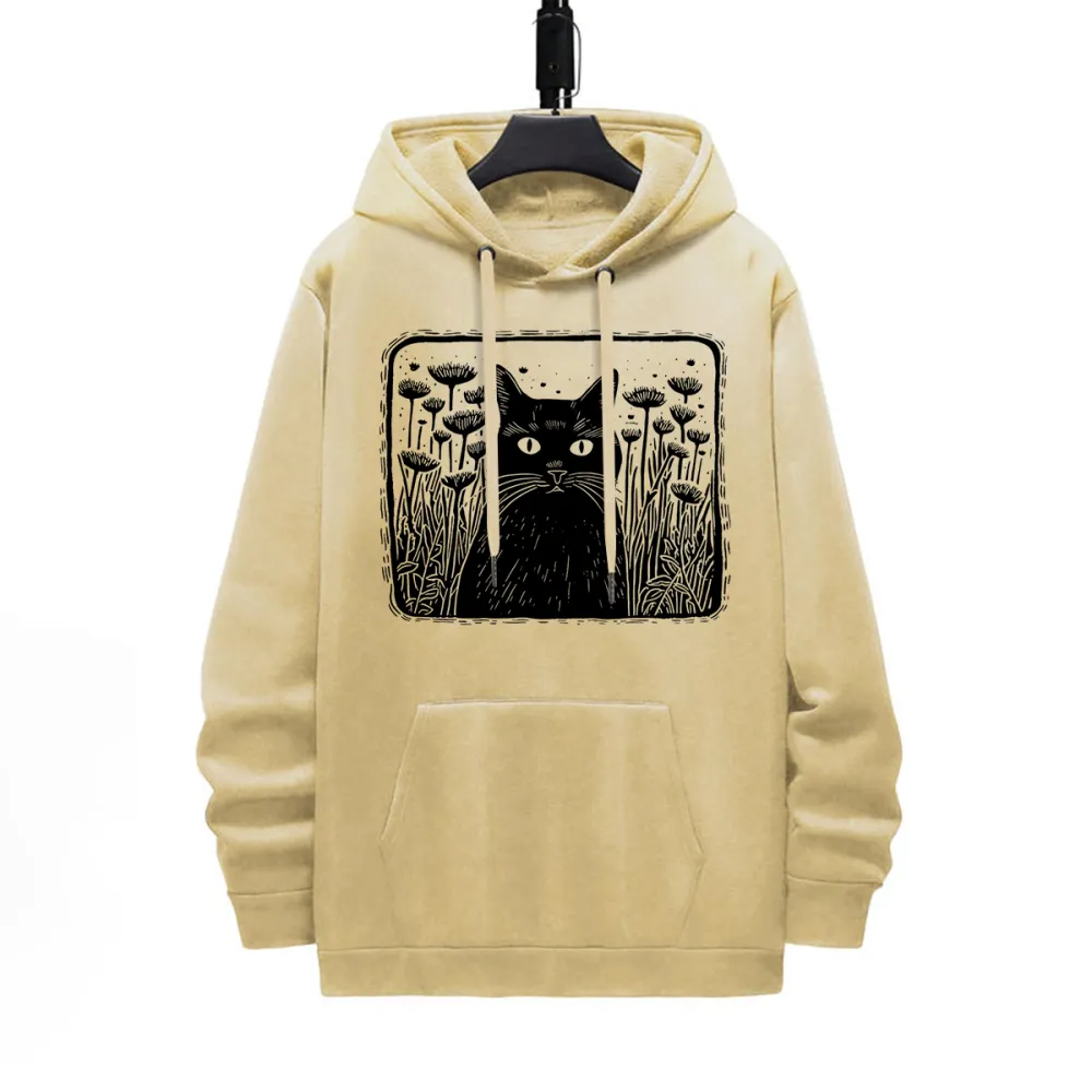 CAT IN FOREST PATTERN PRINTED HOODIE