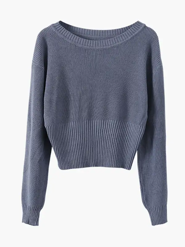 Simple Solid Color Round-Neck Long Sleeves Knitwear