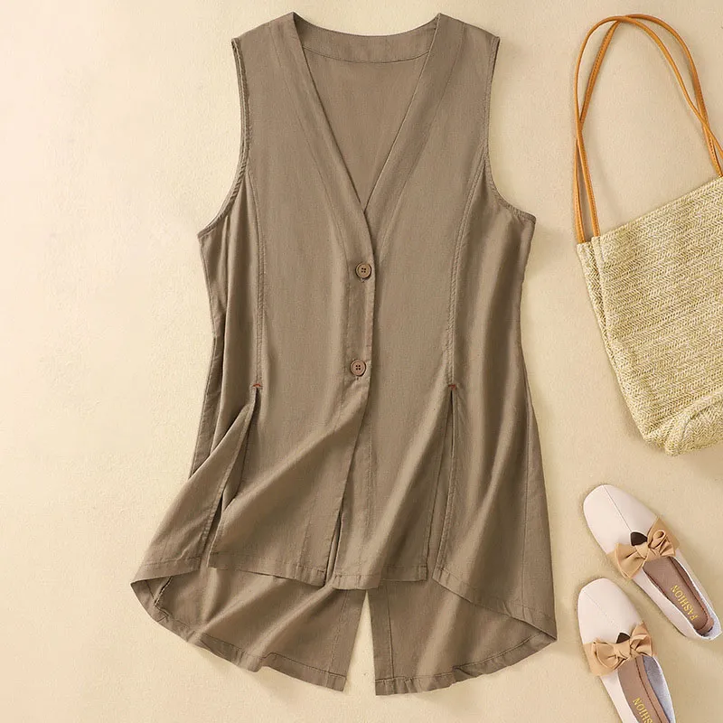 Cotton linen personalized slit vest