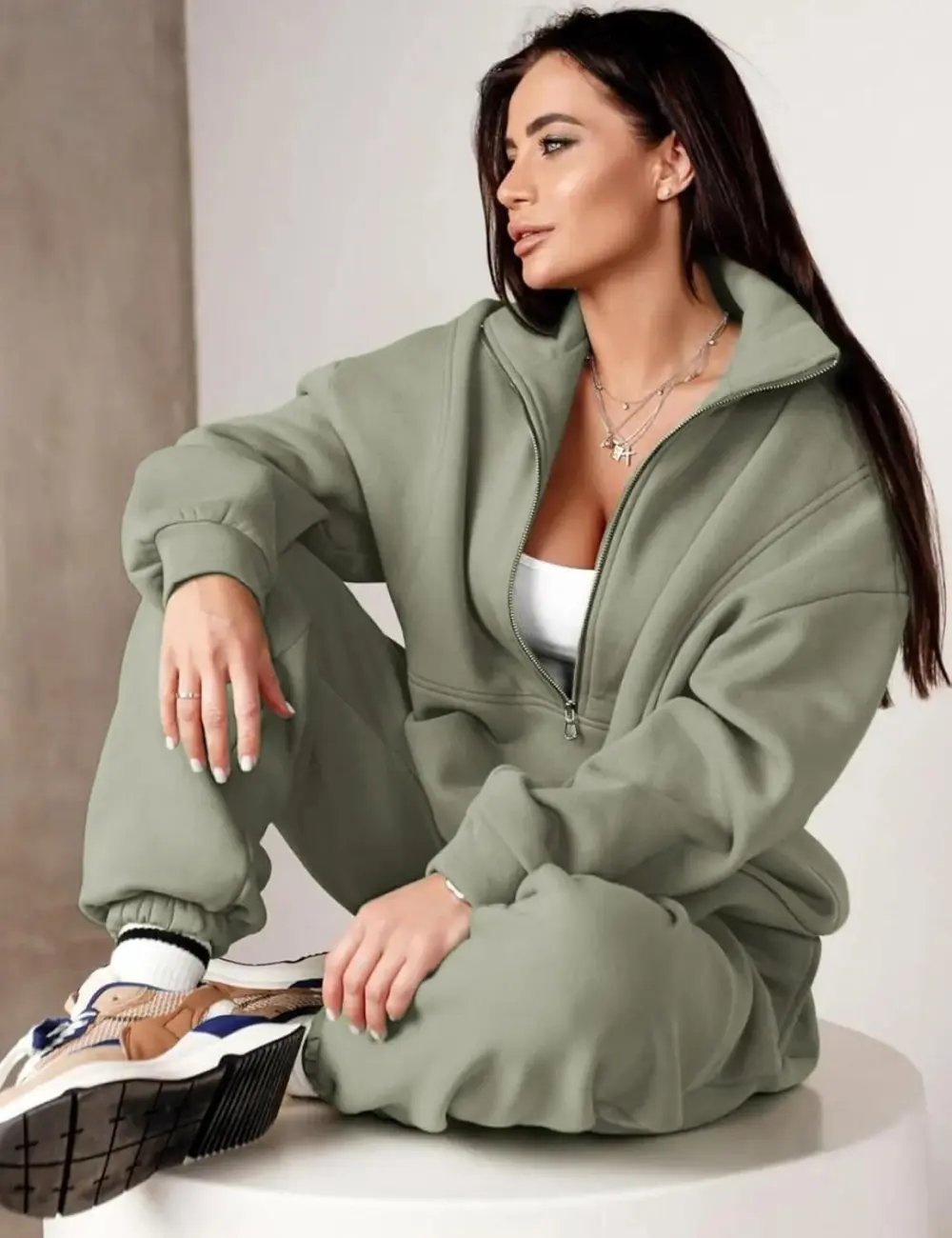 2 Piece Half Zip Sweatsuits Fleece Sweatshirt and Joggers Set Tracksuit