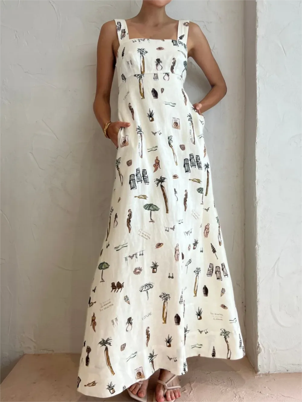 Tropical Print Knotted Long Dress