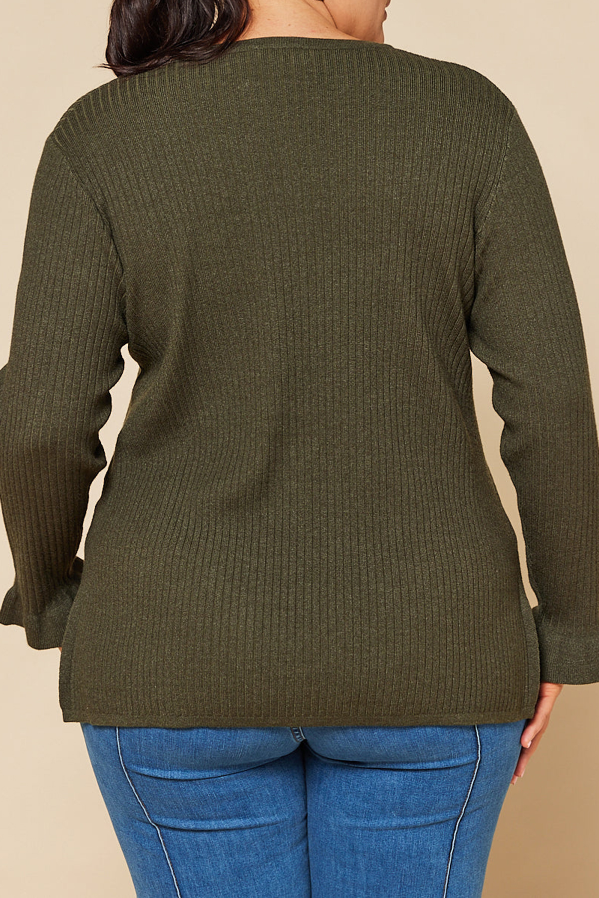 Long Sleeve Knitted Top In Khaki