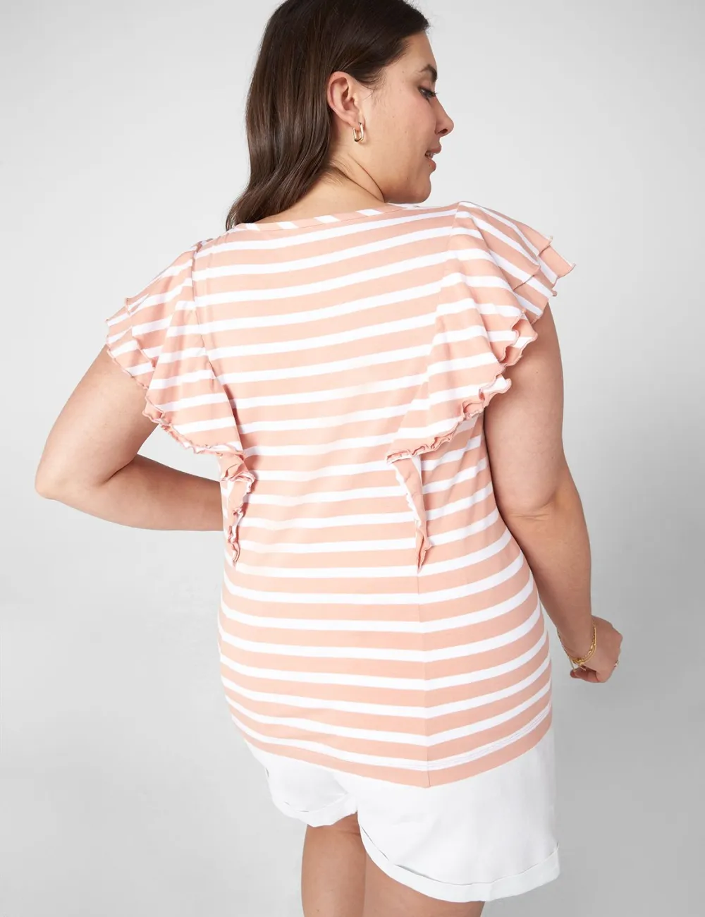 Classic Cap-Sleeve Striped Ruffle Tee