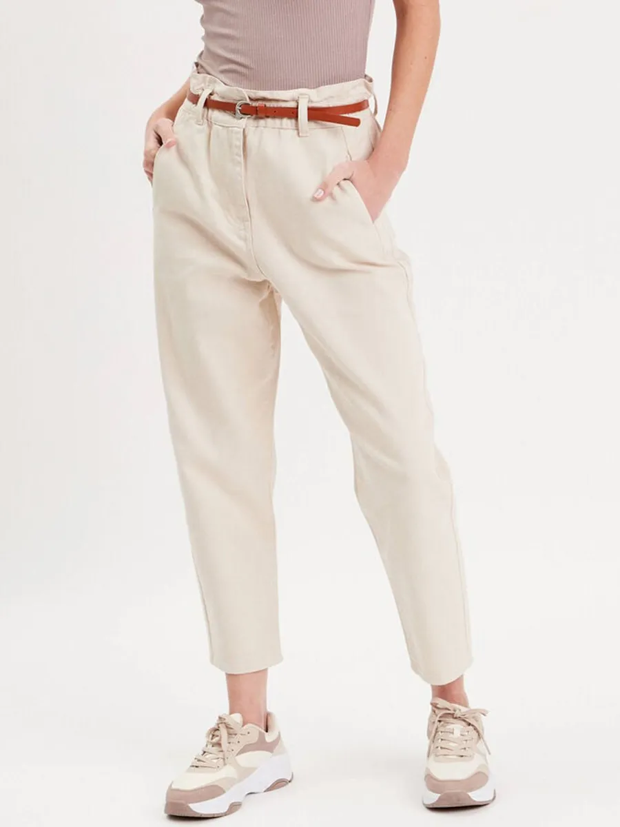 Pantalon slouchy ceinturé ecru femme