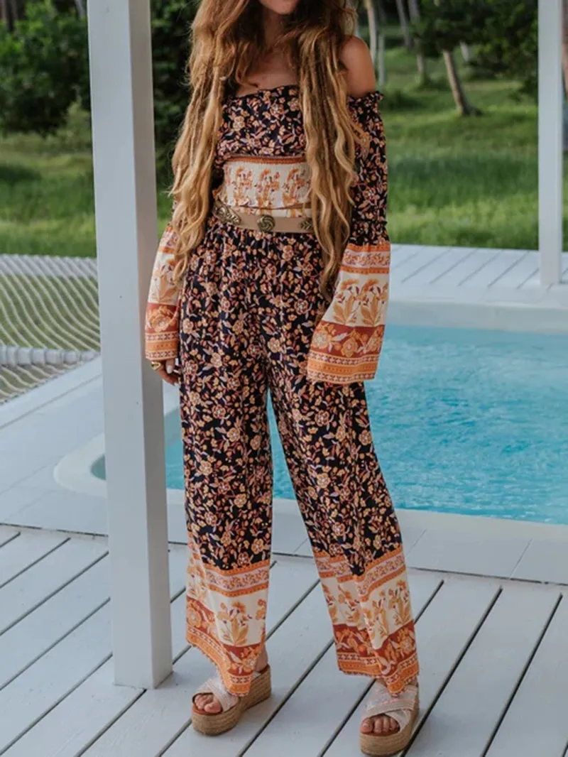 Fashion Plant Printing Two Piece Set