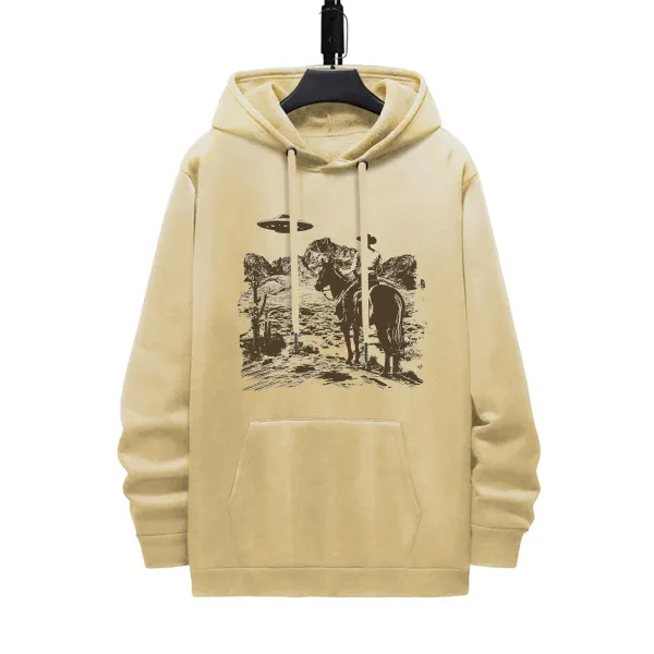 WESTERN COWBOY UFO PATTERN PRINTED HOODIE