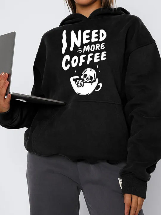 I NEED MORE COFFEE PATTERN PRINTED HOODIE