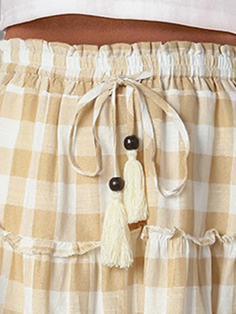 PLAID RUFFLE DECORATION SHIFT CASUAL CUTE SKIRTS