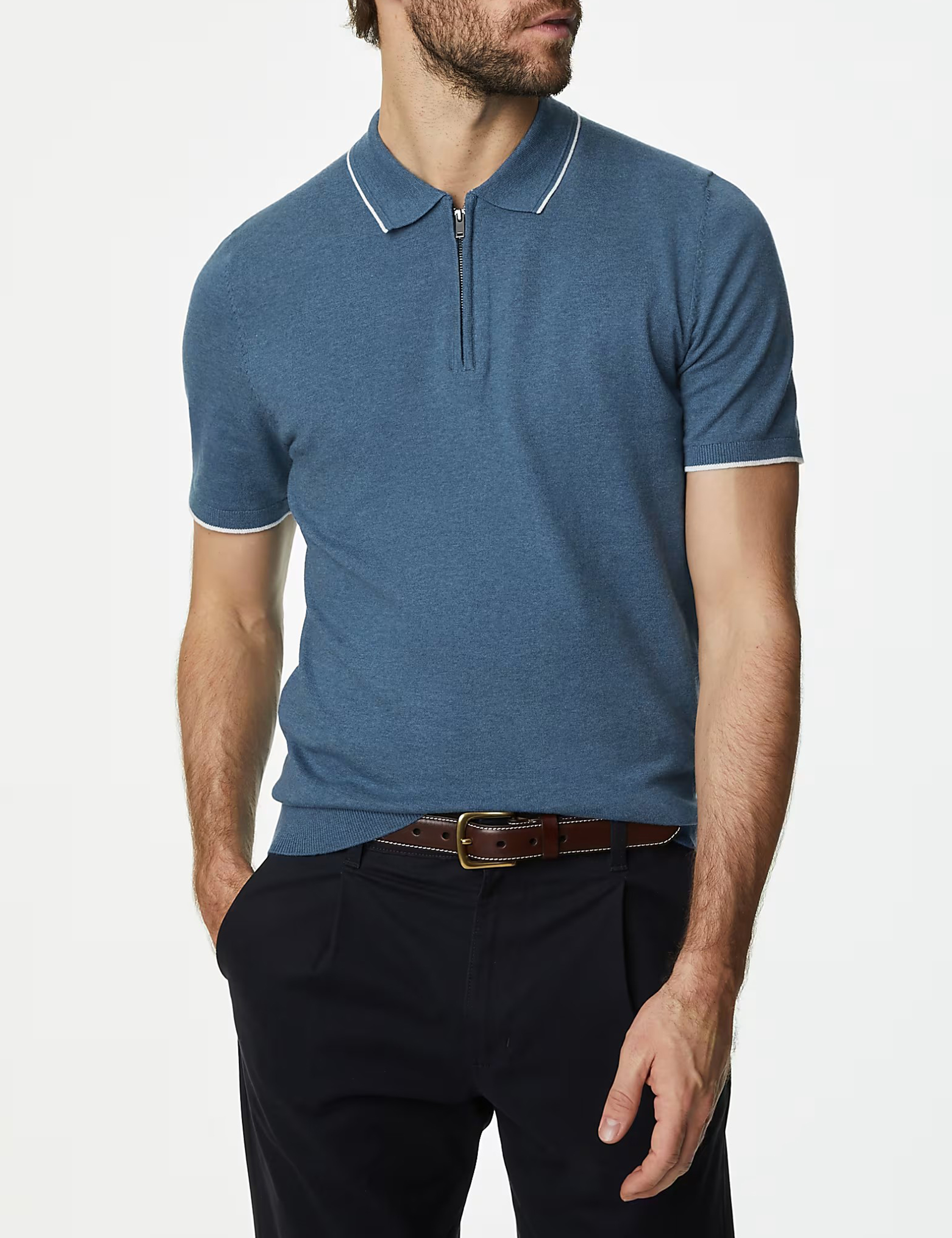 Cotton Rich Tipped Knitted Polo Shirt